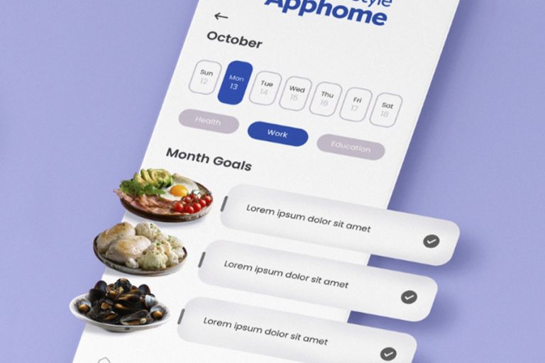 Image of a smartphone screen with a shopping app and a light purple background