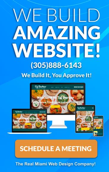 An advertisement promoting professional website design services in Miami, Florida, featuring a phone number and examples of responsive web designs.