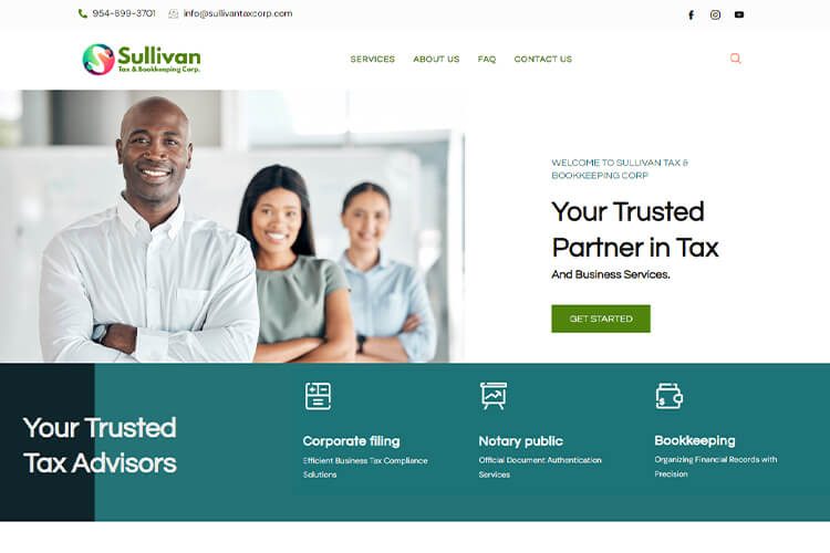 Website design for Sullivan Tax Corp, showcasing professional tax advisory services and modern digital solutions.